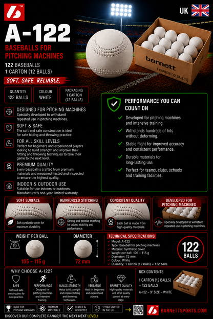 Barnett A-122 baseball balls for throwing machine, size 9'', white, 12 pieces