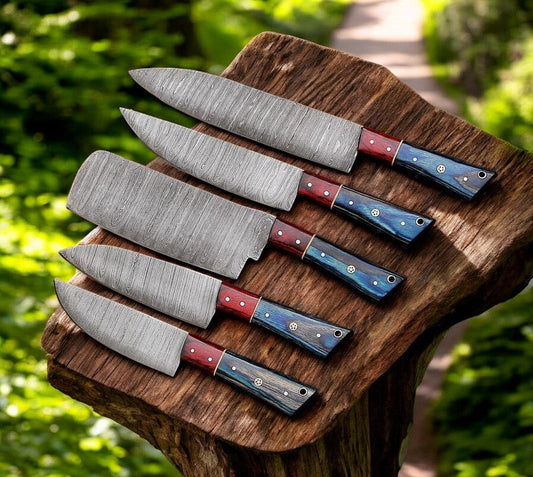 KBS Knives Premium Damascus Knife Set - Handmade with Exotic Wood Handles