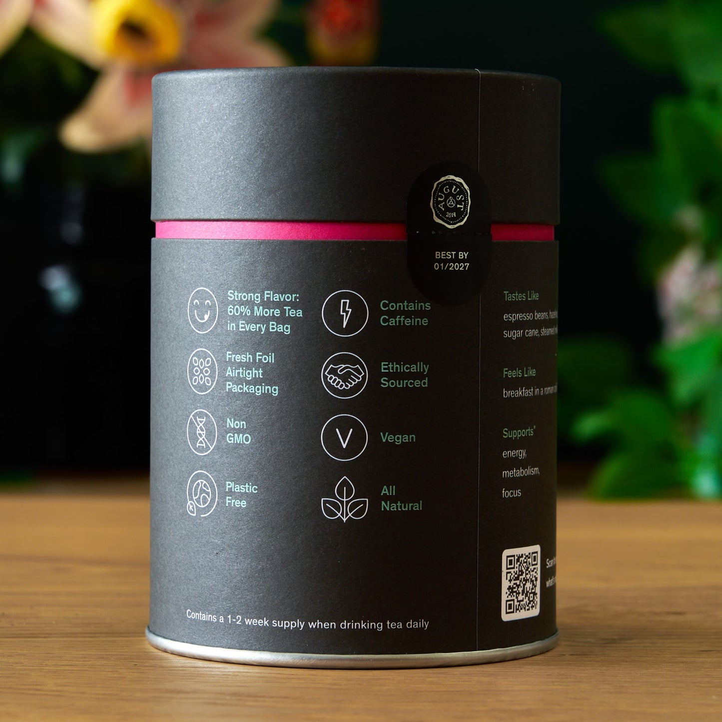 August Uncommon Tea Jet Black - Roasty Coffee Black Tea - 15 Tea Bags