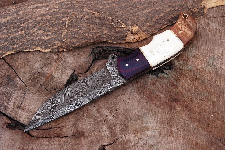 KBS Knives Custom Handmade Damascus Steel Hunting Knife with G10, Bone & Rosewood Handle – 9" | KBS Knives