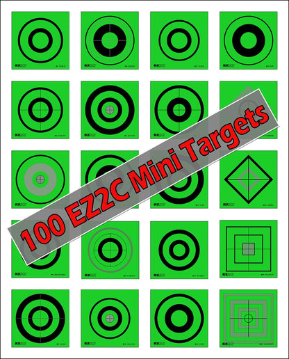 100 EZ2C Mini Shooting Targets, Bright Fluorescent Self-Adhesive 3.5" x 3.5" USA MADE (Pack of 100)