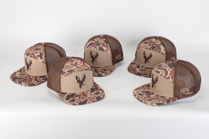 AF Waterfowl Deer 7 Panel Brown Old School AFW Style w - 3 D Puff and Brown Mesh - Angler's Pro Tackle & Outdoors