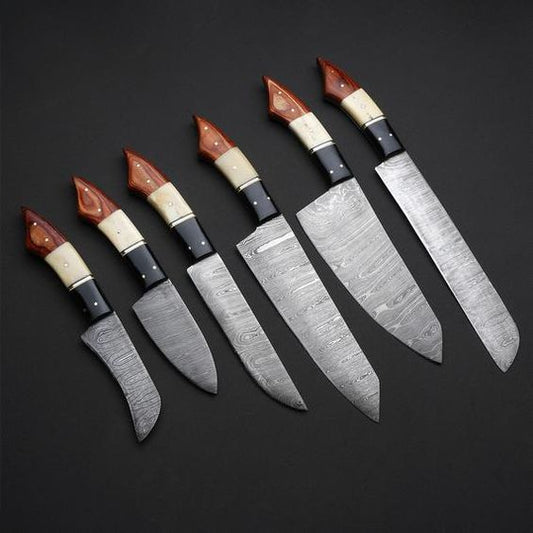 KBS Knives Damascus Wood and Buffalo Horn Kitchen Set
