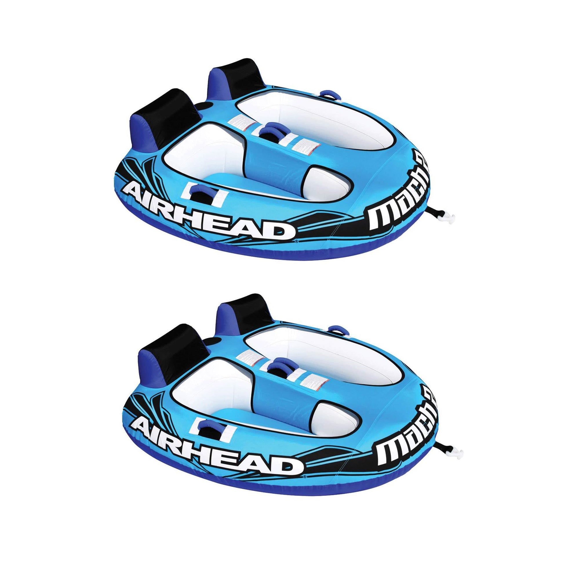 Airhead Mach 2 Inflatable 2 Rider Cockpit Lake Water Towable Tube, Blue (2 Pack) - Angler's Pro Tackle & Outdoors