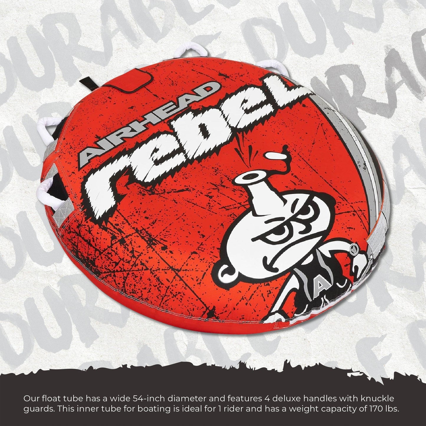 Airhead Rebel 54" 1 Person Durable Red Towable Tube Kit with Rope and 12V Pump - Angler's Pro Tackle & Outdoors