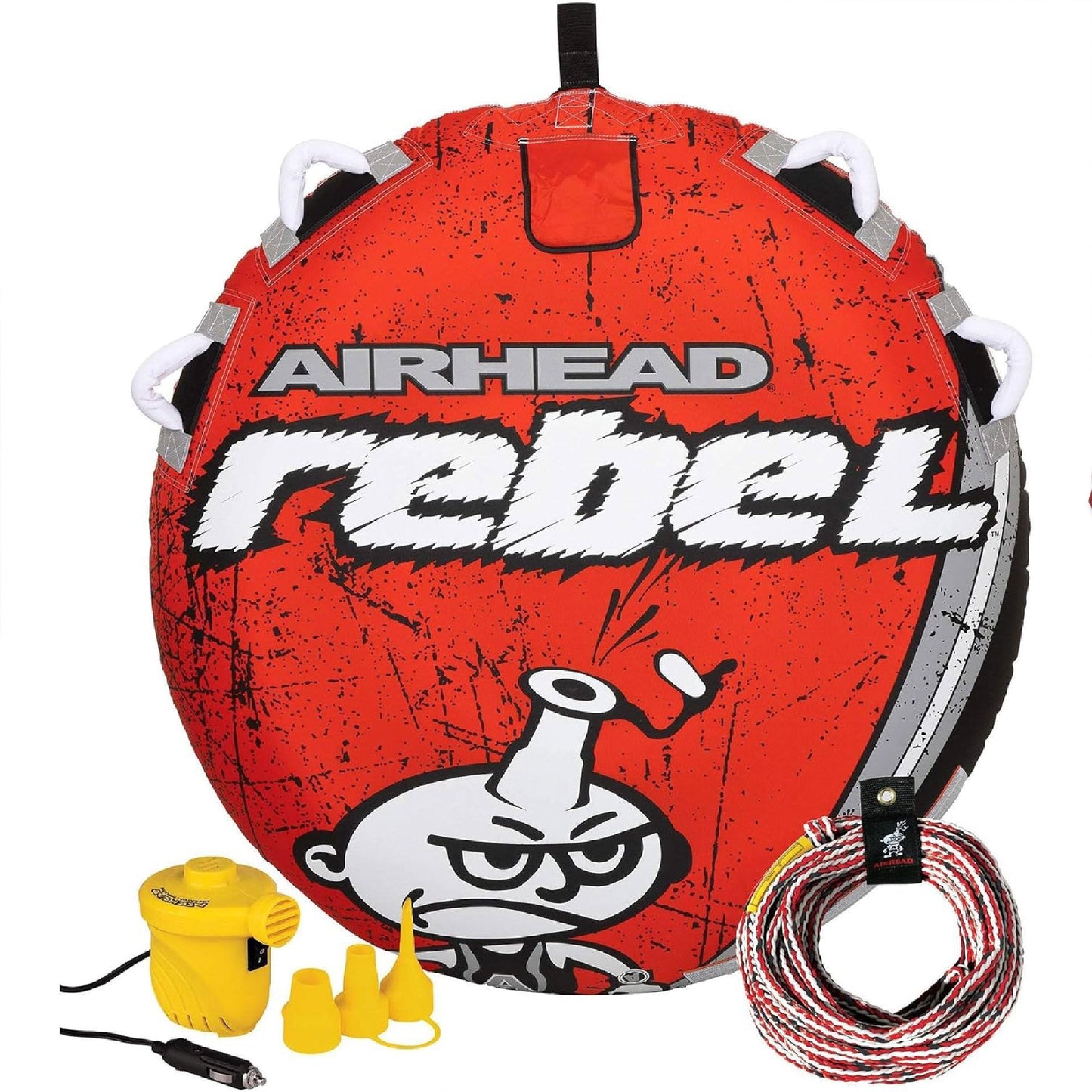 Airhead Rebel 54" 1 Person Durable Red Towable Tube Kit with Rope and 12V Pump - Angler's Pro Tackle & Outdoors