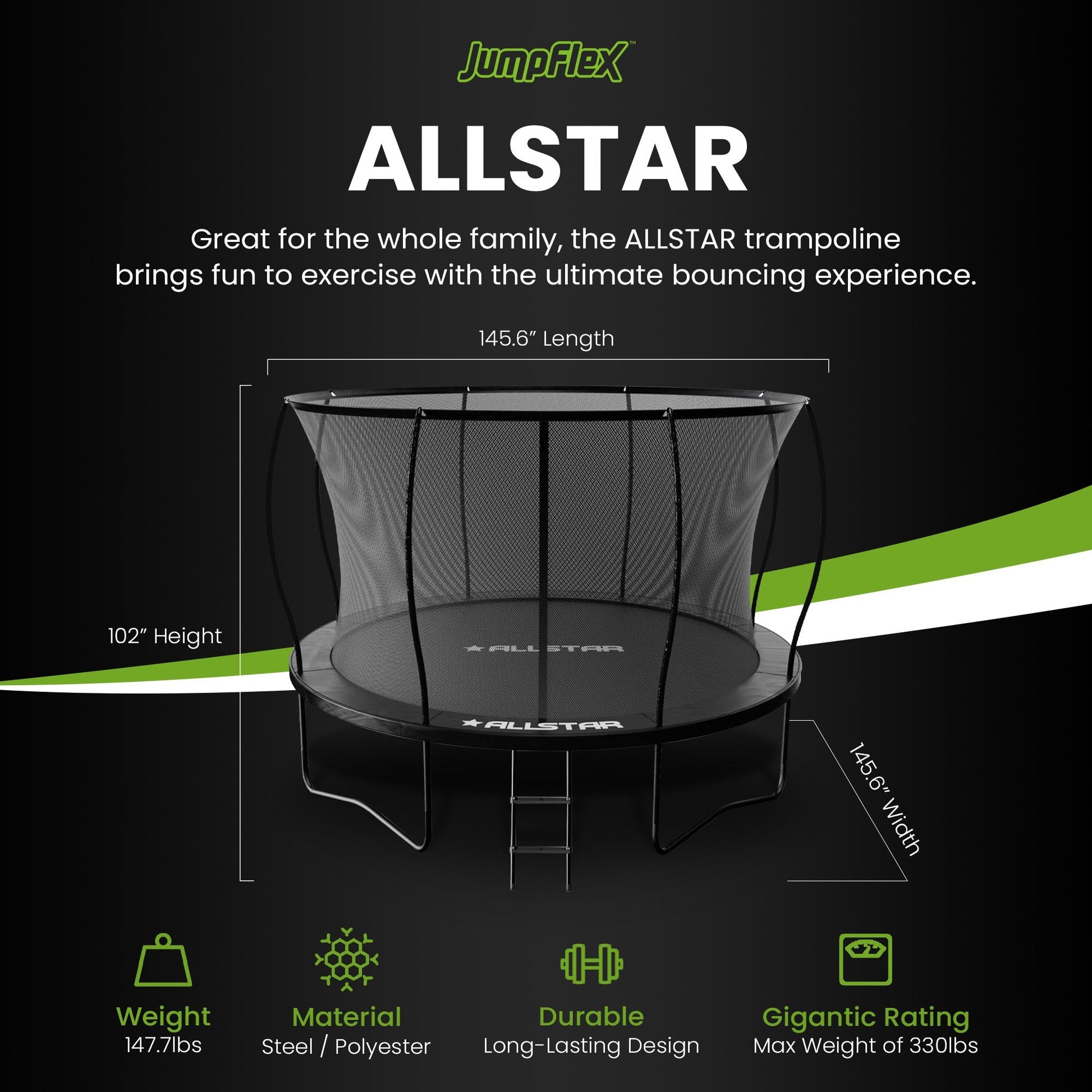 ALLSTAR 12' Trampoline for Kids Outdoor Backyard Play Equipment w/ Net & Ladder - Angler's Pro Tackle & Outdoors