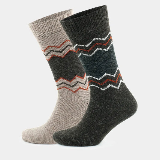 GoWith Alpaca Wool Crew Hiking Boot Socks for Men and Women - Wavy Striped