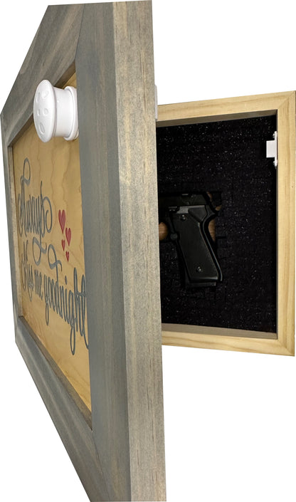 Bellewood Designs - Wall Gun Safe with Decorative Front Always Kiss Me Goodnight