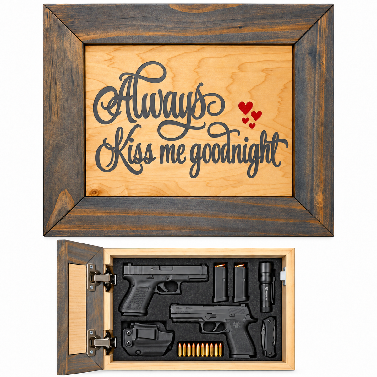 Bellewood Designs - Wall Gun Safe with Decorative Front Always Kiss Me Goodnight