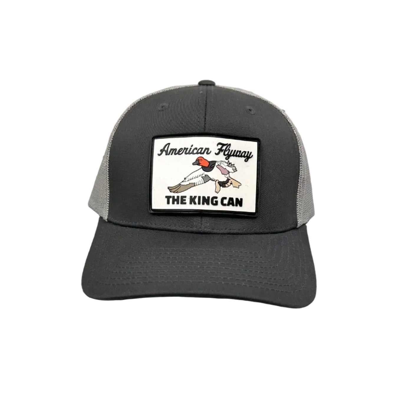 American Flyway Waterfowl The King Can Canvasback PVC Patch Hat in Grey and Light Grey Mesh Back 112 - Angler's Pro Tackle & Outdoors