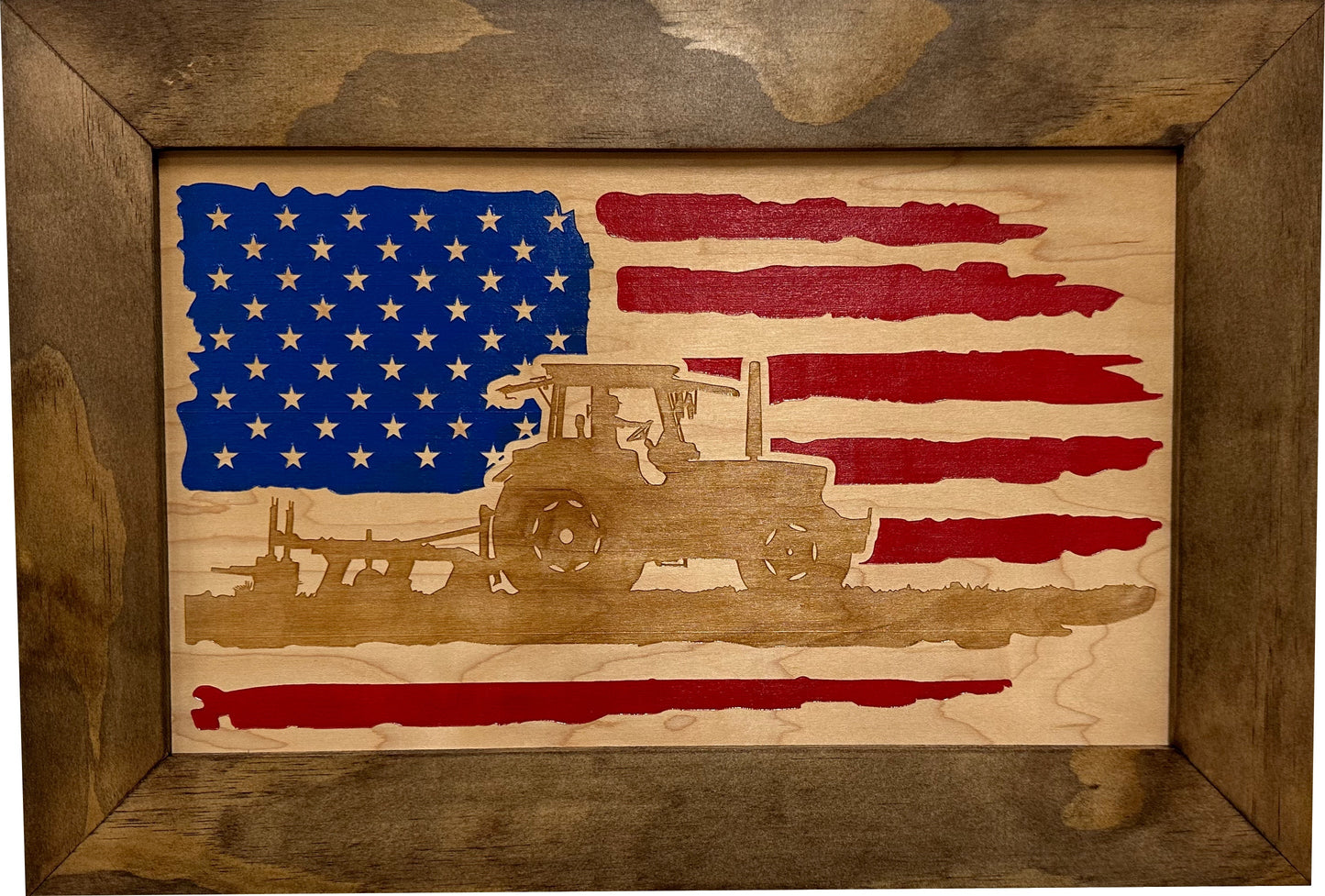 Bellewood Designs - Locking Gun Cabinet Wall Mounted with American Flag and Farmer Patriotic Decorative Front