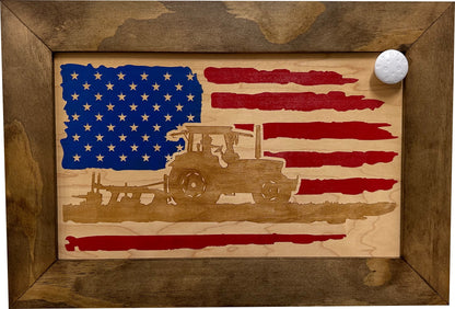 Bellewood Designs - Locking Gun Cabinet Wall Mounted with American Flag and Farmer Patriotic Decorative Front