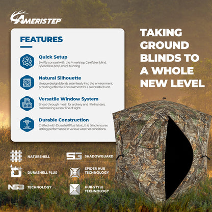 Ameristep Care Taker Pop - Up 2 Person Ground Hunting Concealment Blind, RealTree - Angler's Pro Tackle & Outdoors