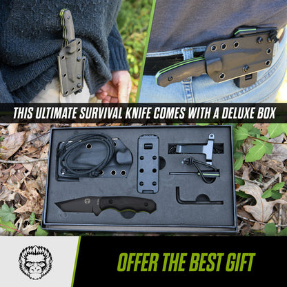 Holtzman's Gorilla Survival The Wakizashi Survival Neck Knife Giftset for Outdoors (Black Blade + Green Liner)