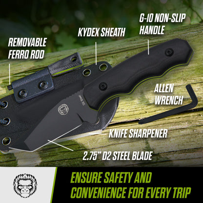 Holtzman's Gorilla Survival The Wakizashi Survival Neck Knife Giftset for Outdoors (Black Blade + Green Liner)