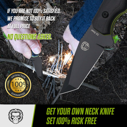 Holtzman's Gorilla Survival The Wakizashi Survival Neck Knife Giftset for Outdoors (Black Blade + Green Liner)