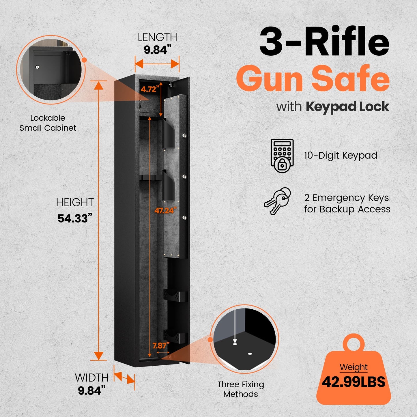 AOBABO 3 - Rifle Gun Safe w/ Keypad Lock, Security Cabinet Long Safes Gun Cabinet - Angler's Pro Tackle & Outdoors