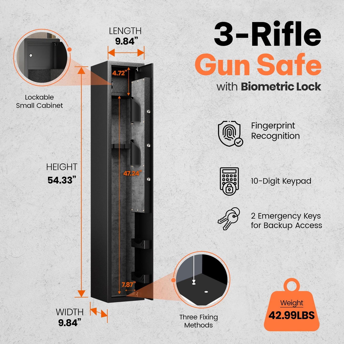 AOBABO 3 - Rifle Gun Safe w/Keypad Lock, Security Cabinet Long Safes Gun Cabinet - Angler's Pro Tackle & Outdoors