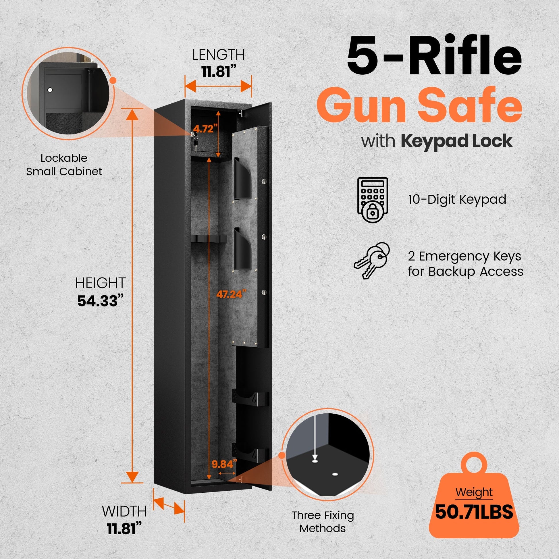 AOBABO 5 - Rifle Gun Safe w/ Keypad Lock, Security Cabinet Long Safes Gun Cabinet - Angler's Pro Tackle & Outdoors