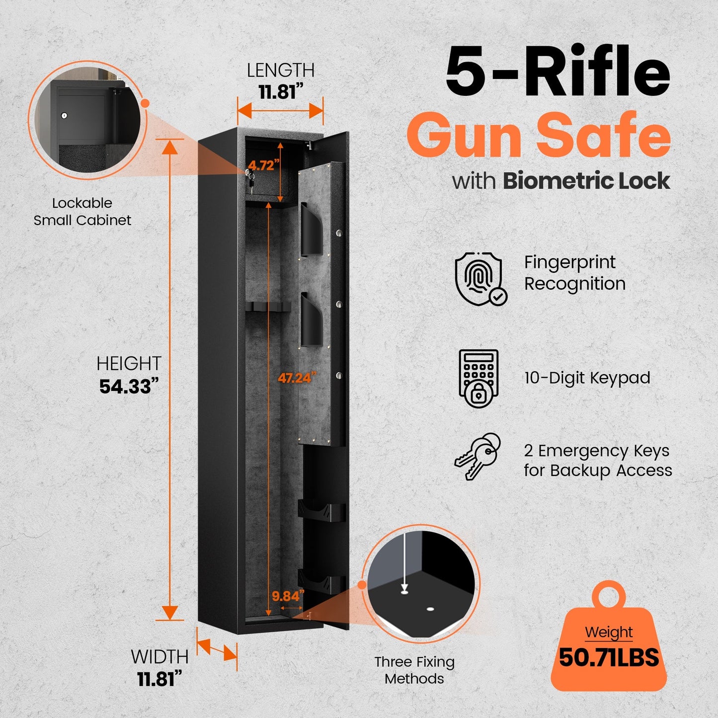 AOBABO 5 - Rifle Gun Safe w/Keypad Lock, Security Cabinet Long Safes Gun Cabinet - Angler's Pro Tackle & Outdoors