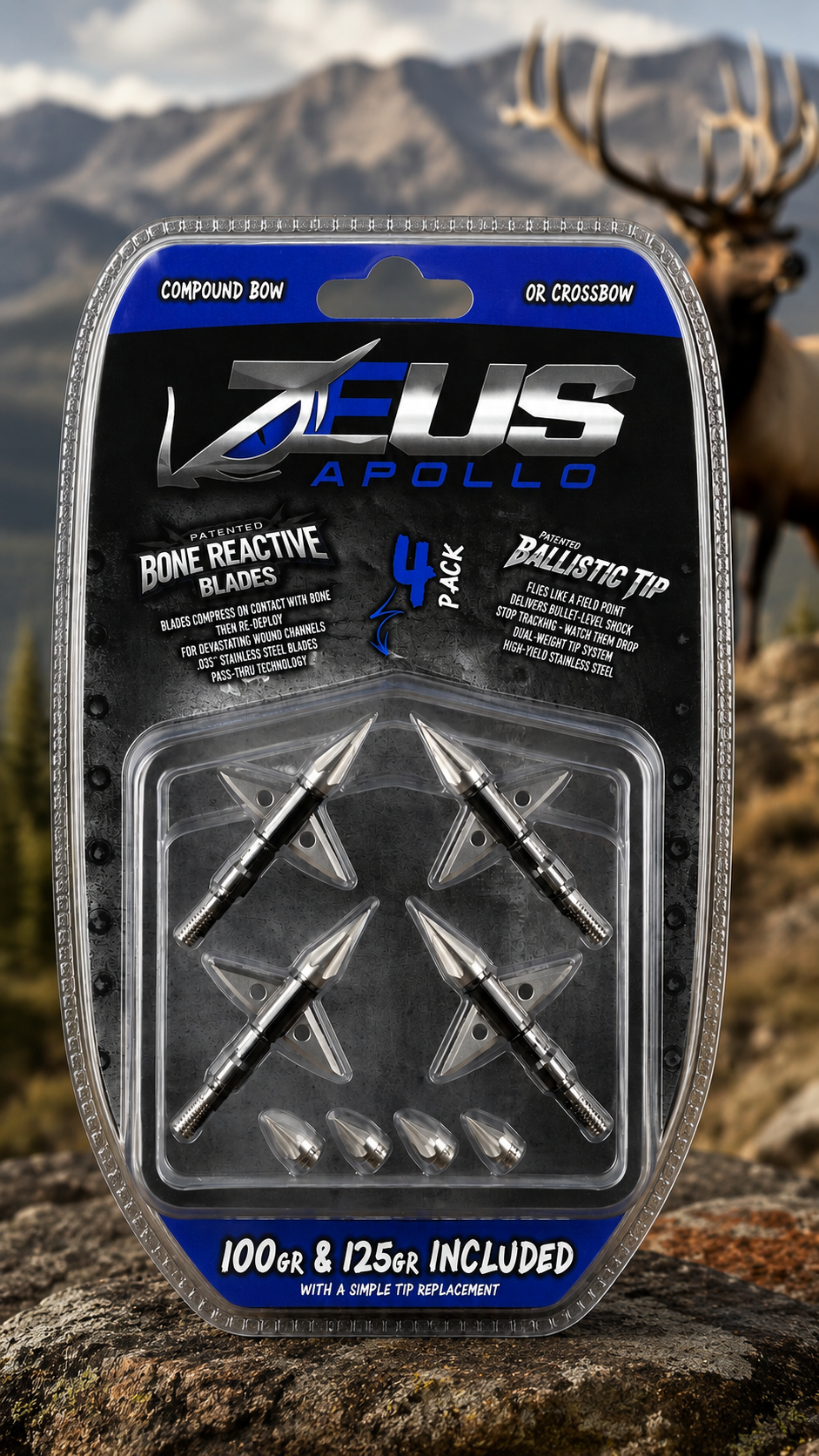 Killz ZEUS APOLLO BROADHEADS (4 PACK)-COMES WITH BOTH 100/125 GR TIPS