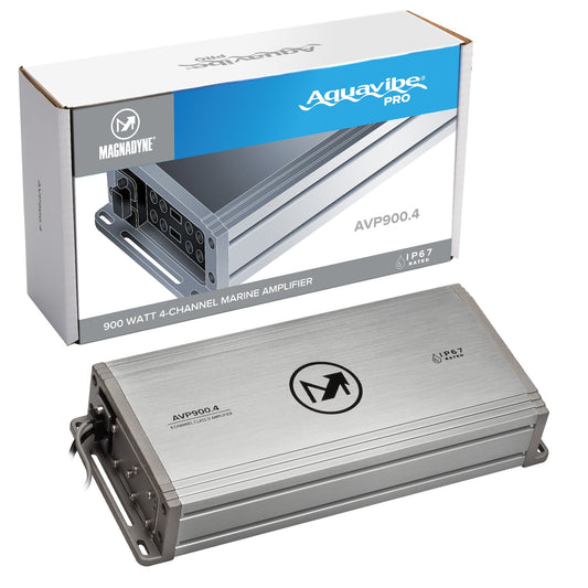 Magnadyne AquaVibe Pro 4-Channel Class D 900-Watt Marine Amplifier IP67 Rated