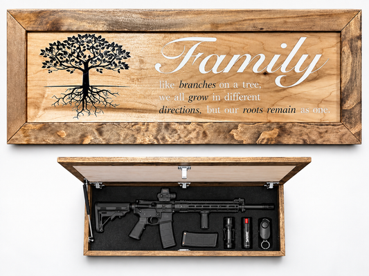 Bellewood Designs - Large Hidden Gun Storage Cabinet with Family Tree Design