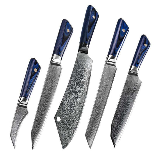 Shokunin USA Azure VG10 Damascus Chef Knife Set with G10 Handle and Sheath