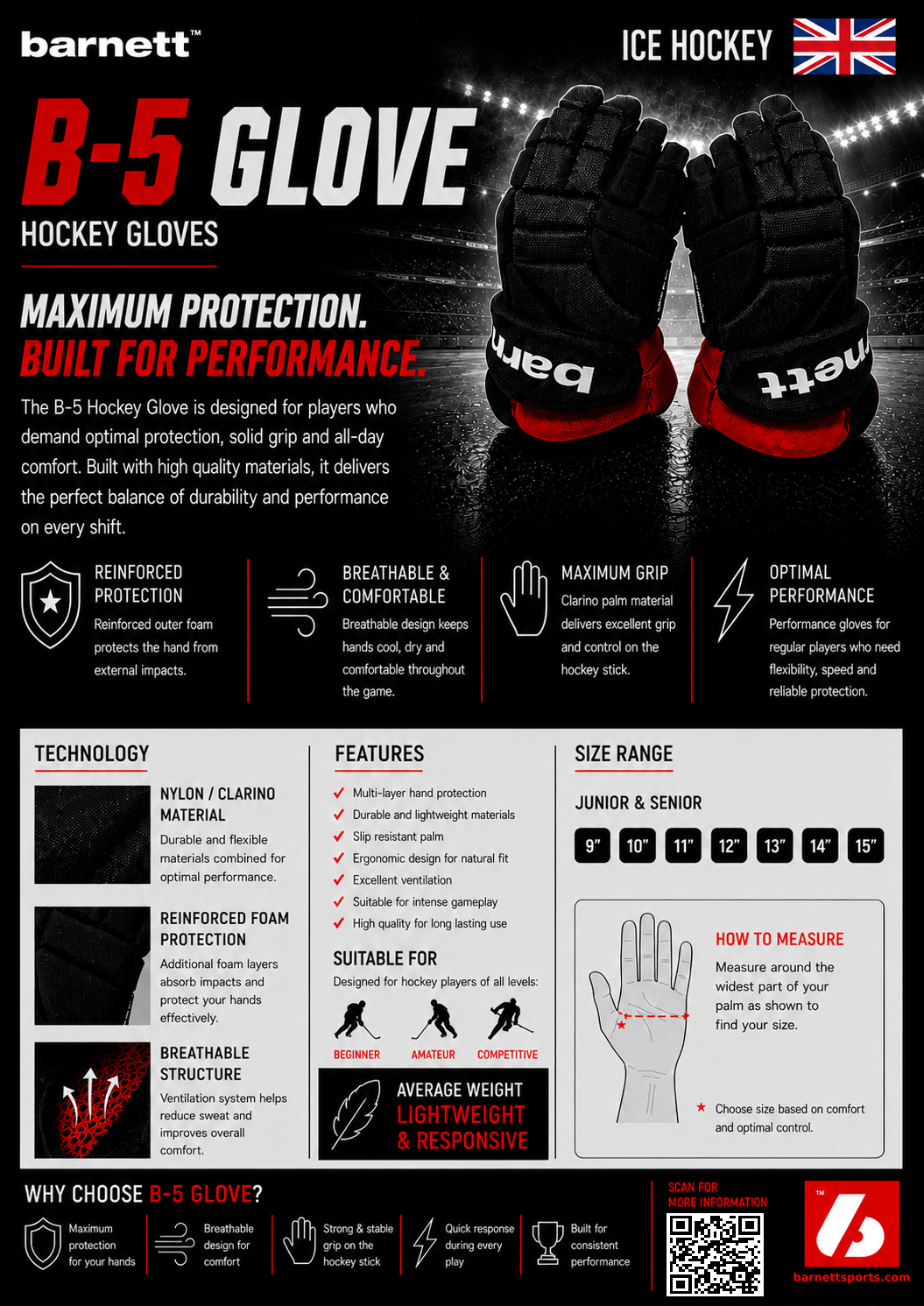 Barnett B-5 Competition Ice Hockey gloves