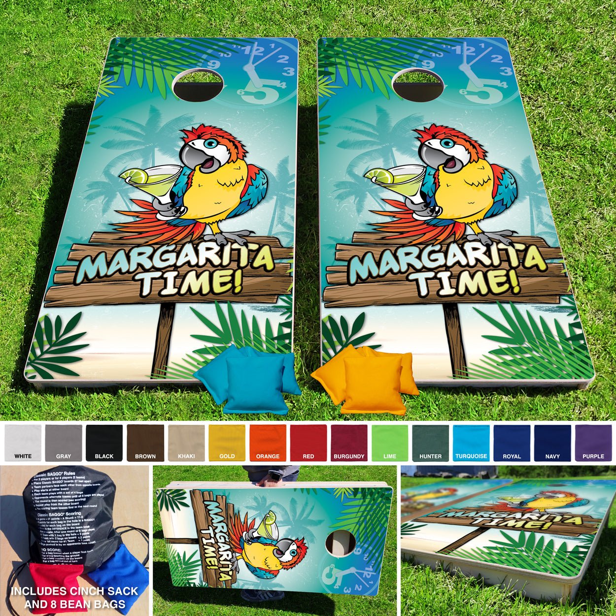 Baggo Margarita Time Parrot Pro Style Cornhole Bean Bag Toss Game 24x48 with 8 Regulation 16oz Bags - Angler's Pro Tackle & Outdoors