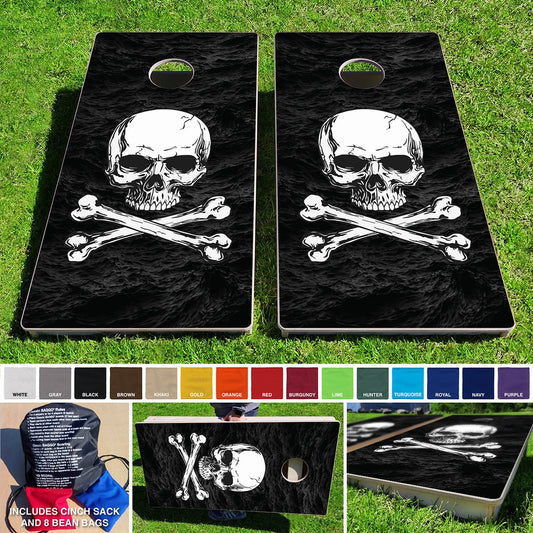 Baggo Pirate Skull & Bones Black Sea Pro Style Cornhole Bean Bag Toss Game 24x48 with 8 Regulation 16oz Bags - Angler's Pro Tackle & Outdoors