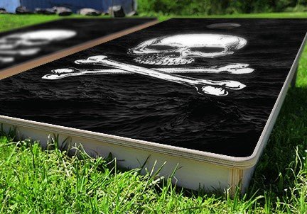 Baggo Pirate Skull & Bones Black Sea Pro Style Cornhole Bean Bag Toss Game 24x48 with 8 Regulation 16oz Bags - Angler's Pro Tackle & Outdoors