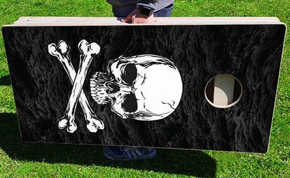 Baggo Pirate Skull & Bones Black Sea Pro Style Cornhole Bean Bag Toss Game 24x48 with 8 Regulation 16oz Bags - Angler's Pro Tackle & Outdoors
