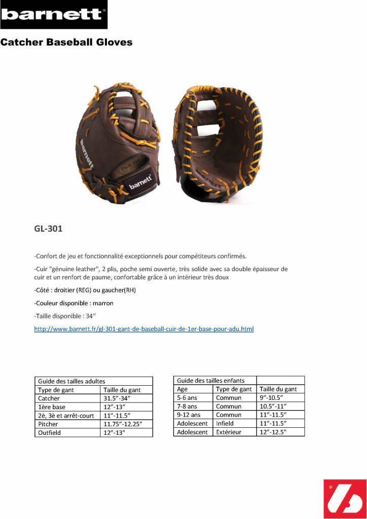 Barnett GL - 301 Competition first base baseball glove, genuine leather, size 31, Black - Angler's Pro Tackle & Outdoors
