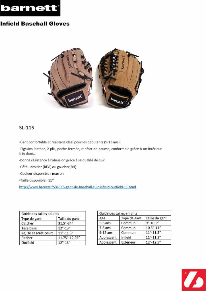 Barnett SL - 115 Baseball gloves in leather infield/outfield size 11.5, Brown - Angler's Pro Tackle & Outdoors