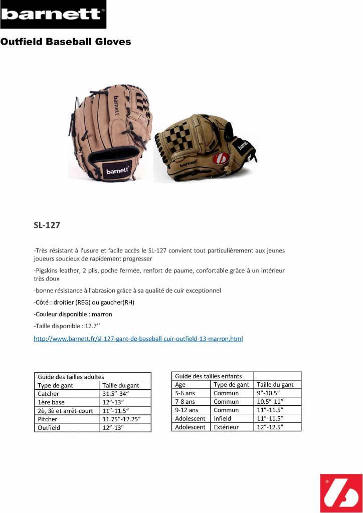 Barnett SL - 127 leather baseball glove, outfield, size 12.7, Brown - Angler's Pro Tackle & Outdoors