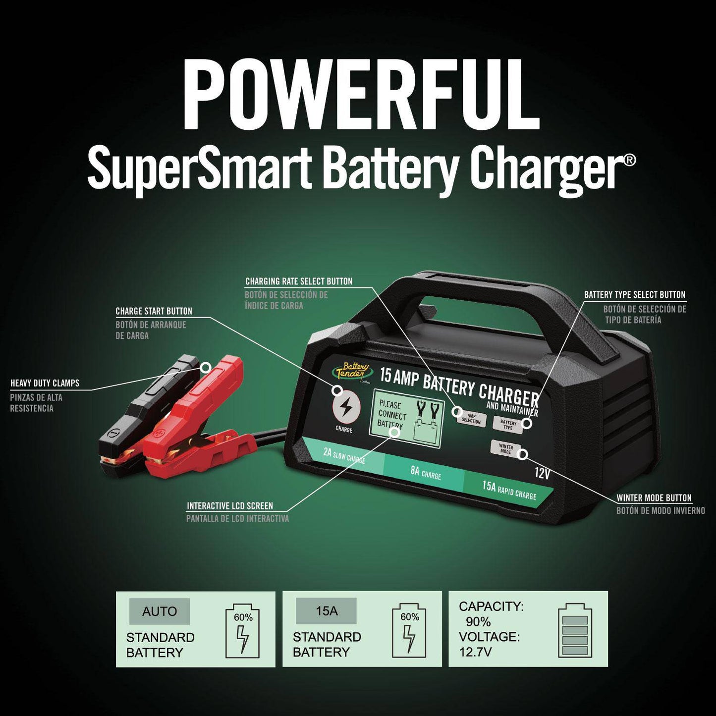 Battery Tender® 15/8/2 AMP Power Tender® Selectable 12V Battery Charger