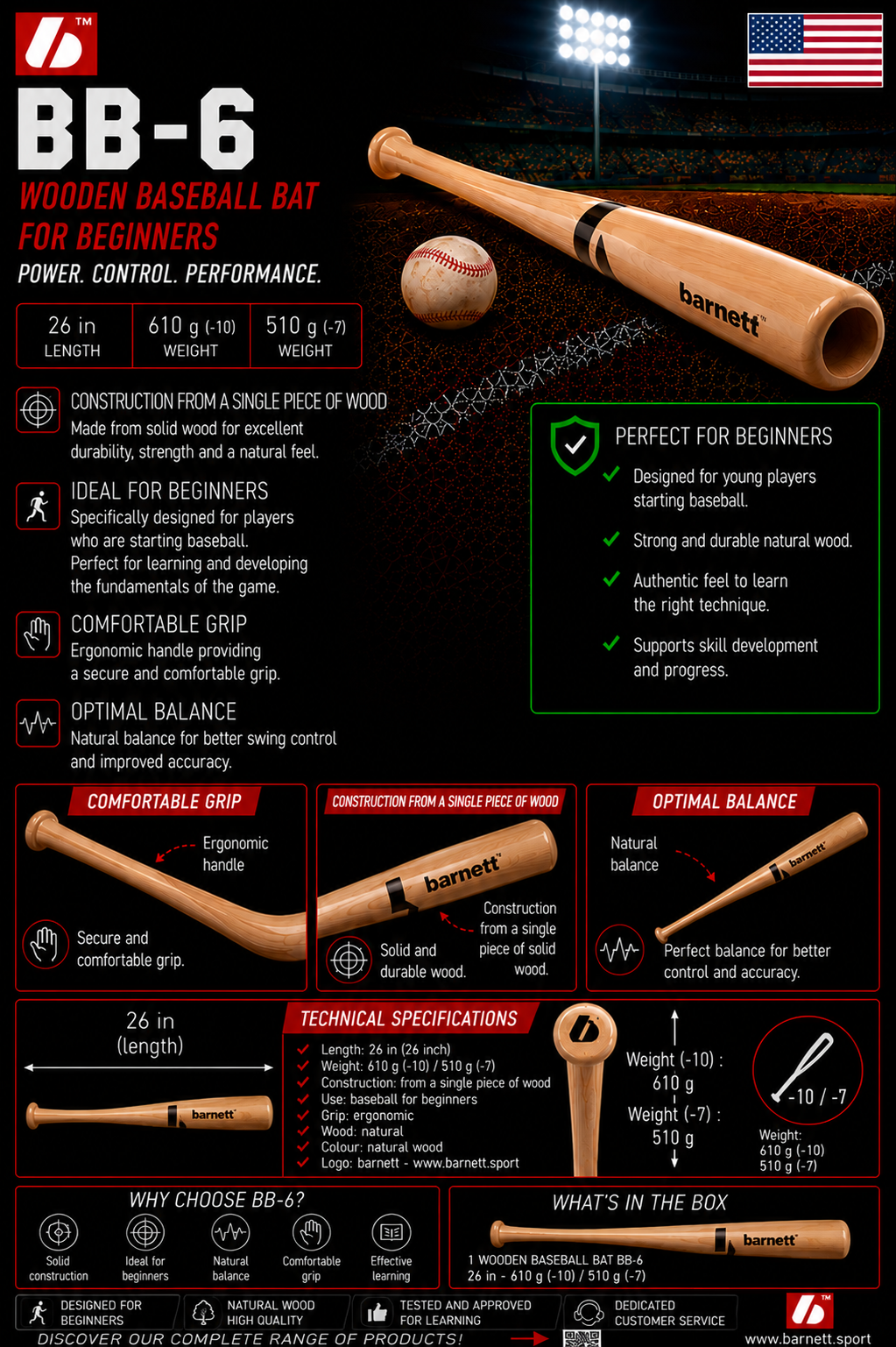 Barnett BB-6 Wooden baseball bat