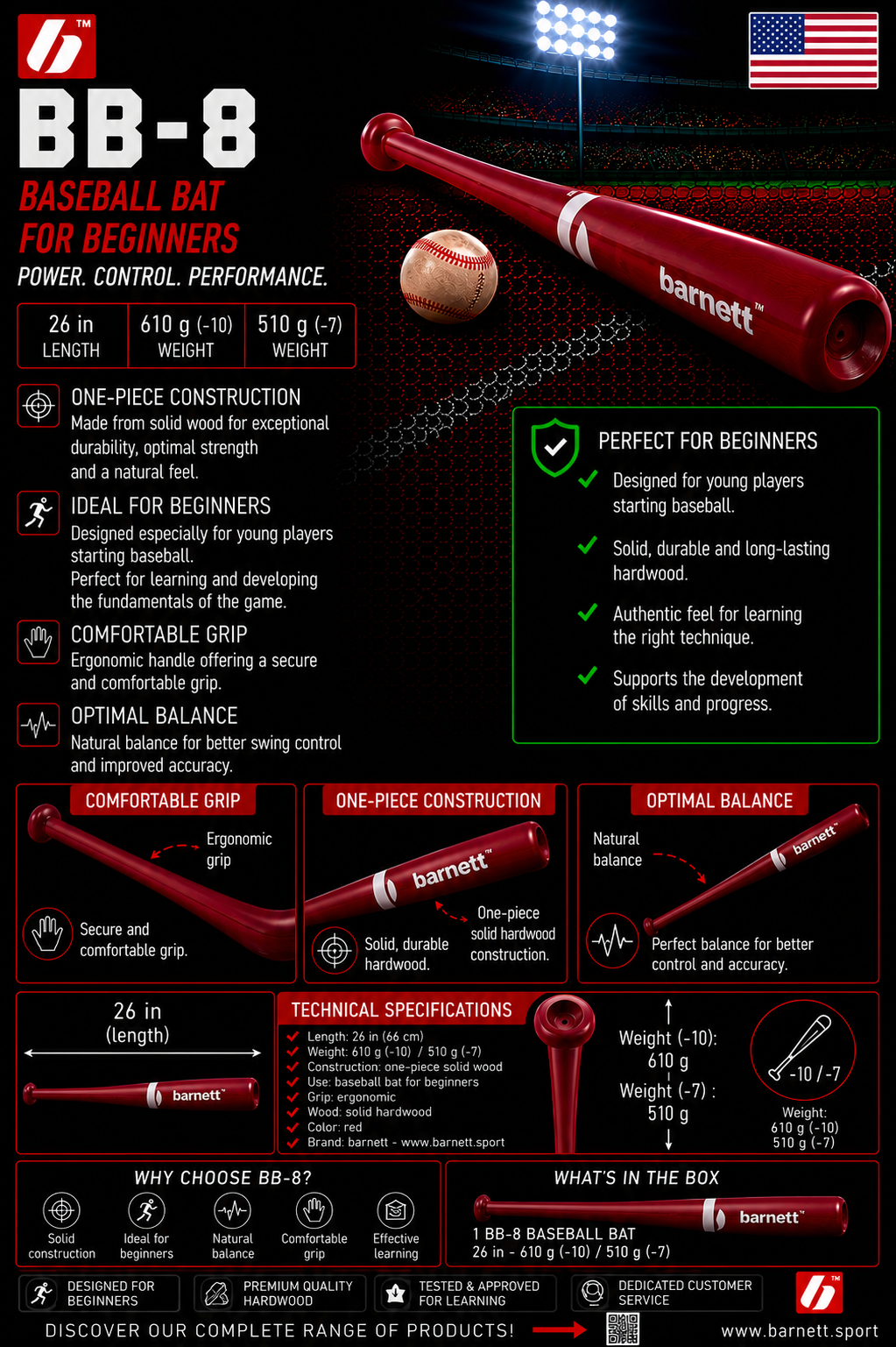 Barnett BB-8 Baseball bat in superior maple wood pro