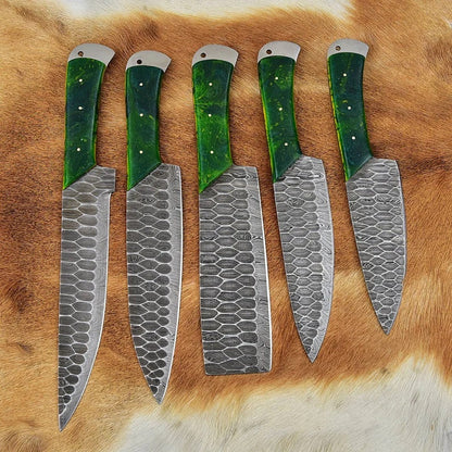 KBS Knives Custom Handmade Damascus Knife Set Kitchen - 5 Pieces
