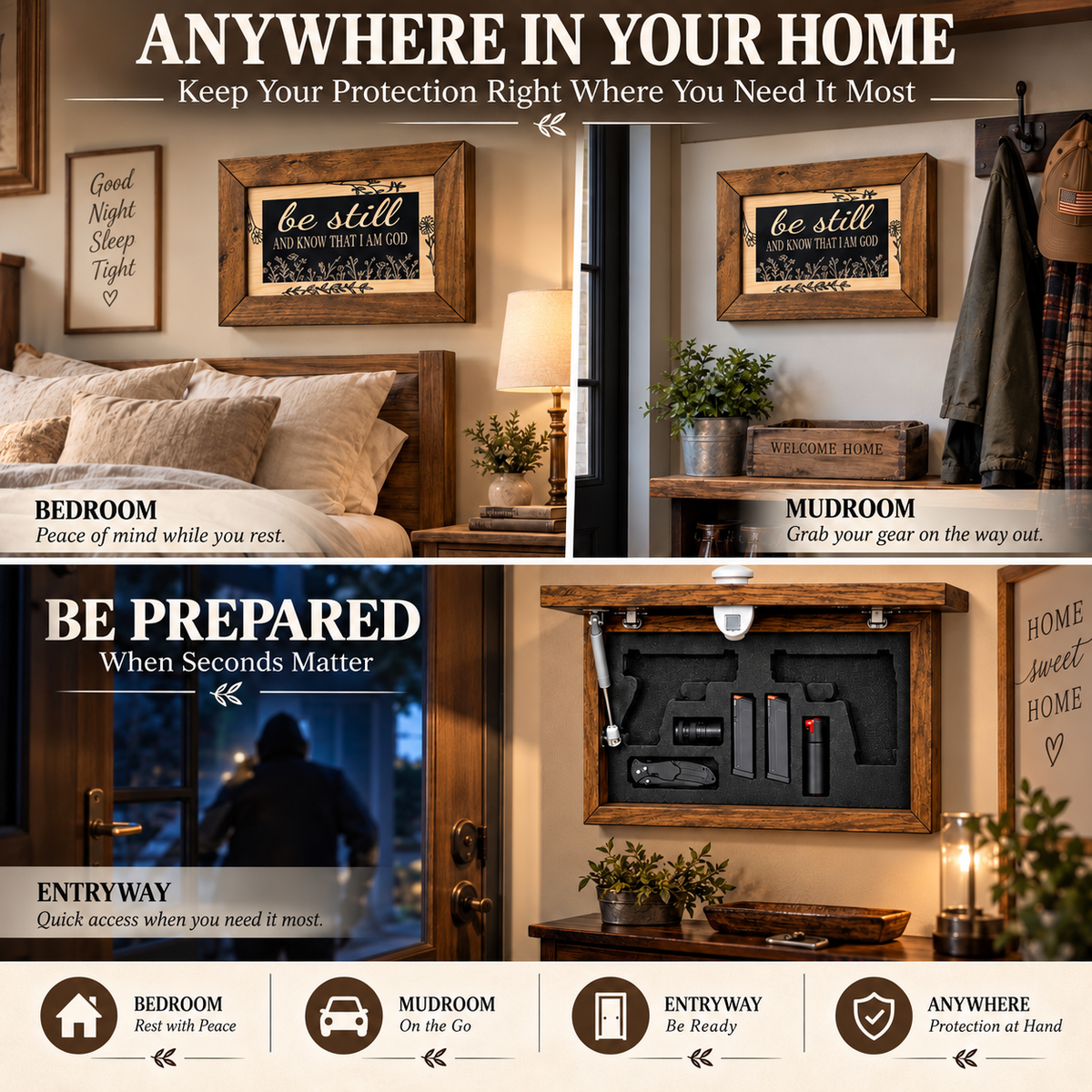 Bellewood Designs - Bible Verse Decorative & Secure Wall-Mounted Gun Cabinet