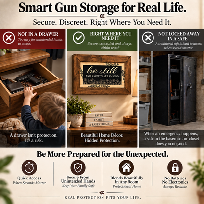 Bellewood Designs - Bible Verse Decorative & Secure Wall-Mounted Gun Cabinet