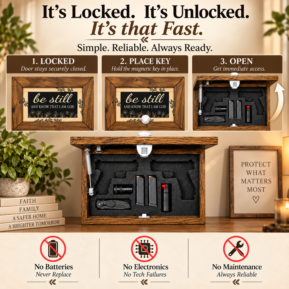 Bellewood Designs - Bible Verse Decorative & Secure Wall-Mounted Gun Cabinet