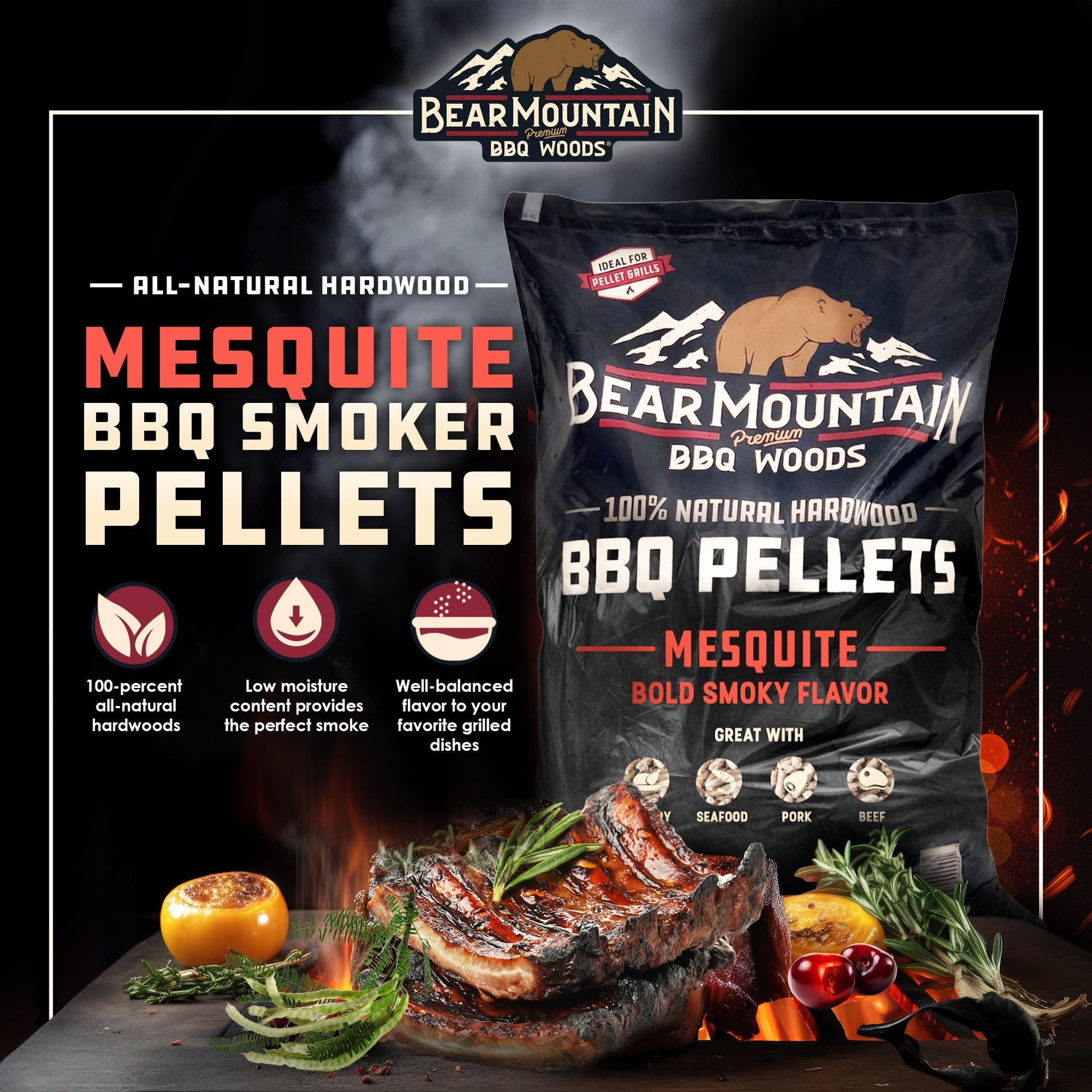 Bear Mountain BBQ 20 Pound Premium All Natural Hardwood Mesquite Smoker Pellets - Angler's Pro Tackle & Outdoors