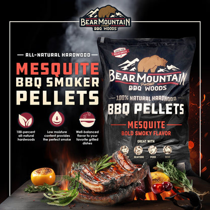 Bear Mountain BBQ 20 Pound Premium All Natural Hardwood Mesquite Smoker Pellets - Angler's Pro Tackle & Outdoors