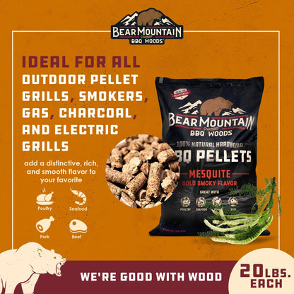 Bear Mountain BBQ 20 Pound Premium All Natural Hardwood Mesquite Smoker Pellets - Angler's Pro Tackle & Outdoors