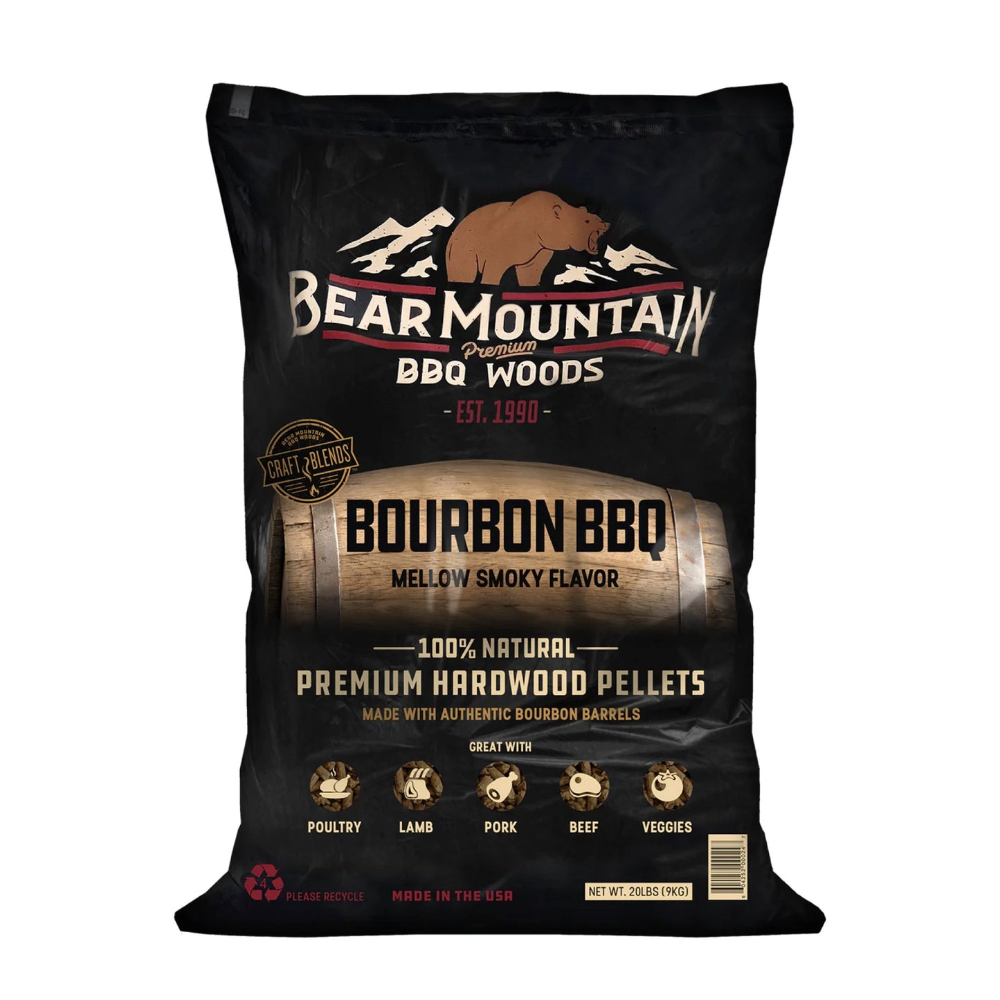 Bear Mountain BBQ All Natural Bourbon Craft Blend Wood Smoker Pellets, 20 Pounds - Angler's Pro Tackle & Outdoors