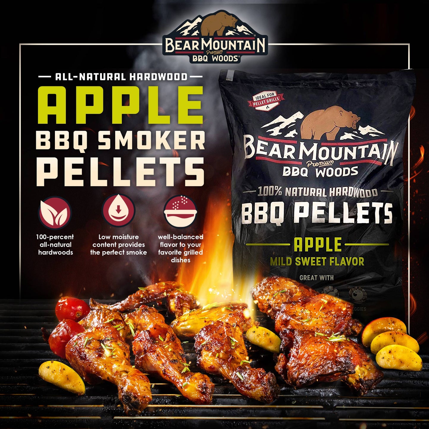 Bear Mountain BBQ All Natural Hardwood Apple Smoker Pellets, 40 Pounds (2 Pack) - Angler's Pro Tackle & Outdoors