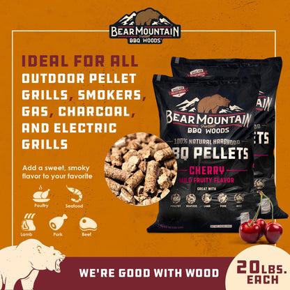 Bear Mountain BBQ All Natural Hardwood Cherry Smoker Pellets, 20 lbs (2 Pack) - Angler's Pro Tackle & Outdoors